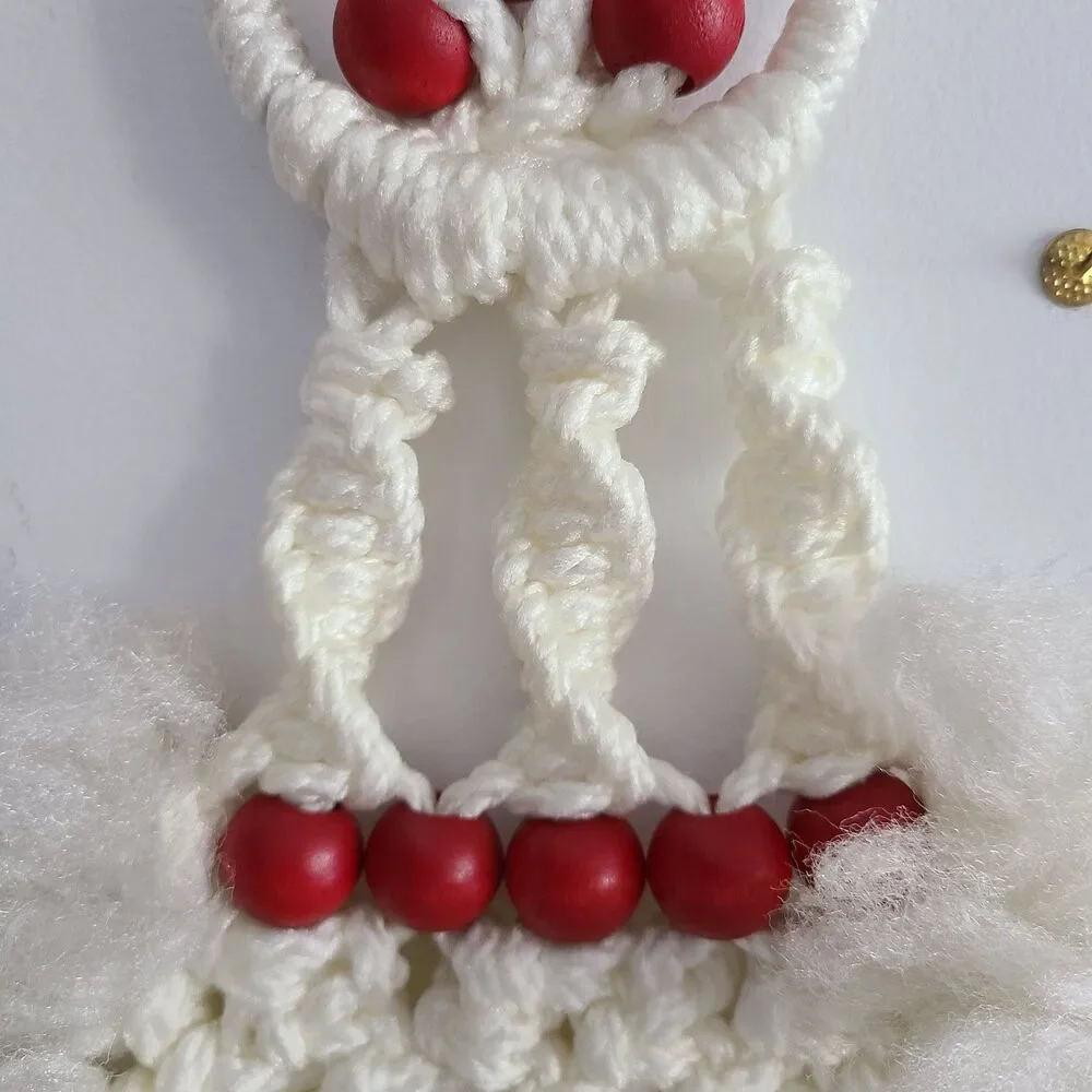 Macrame Merry Christmas Tree Greeting Card Holder Wall Hanging Vintage 1970s
